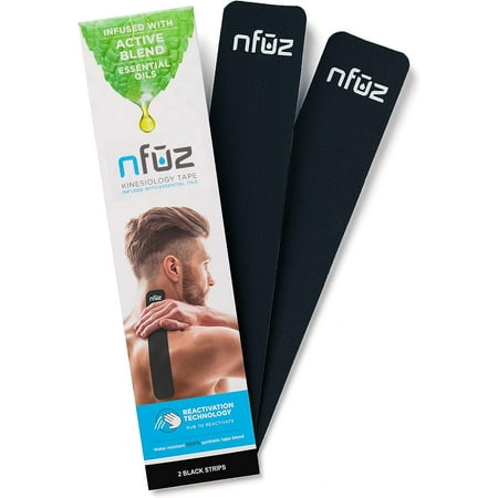 Essential Oils Infused Kinesiology Tape- Nfuz Tape – Active Blend - 2 Count Precut Black Strips