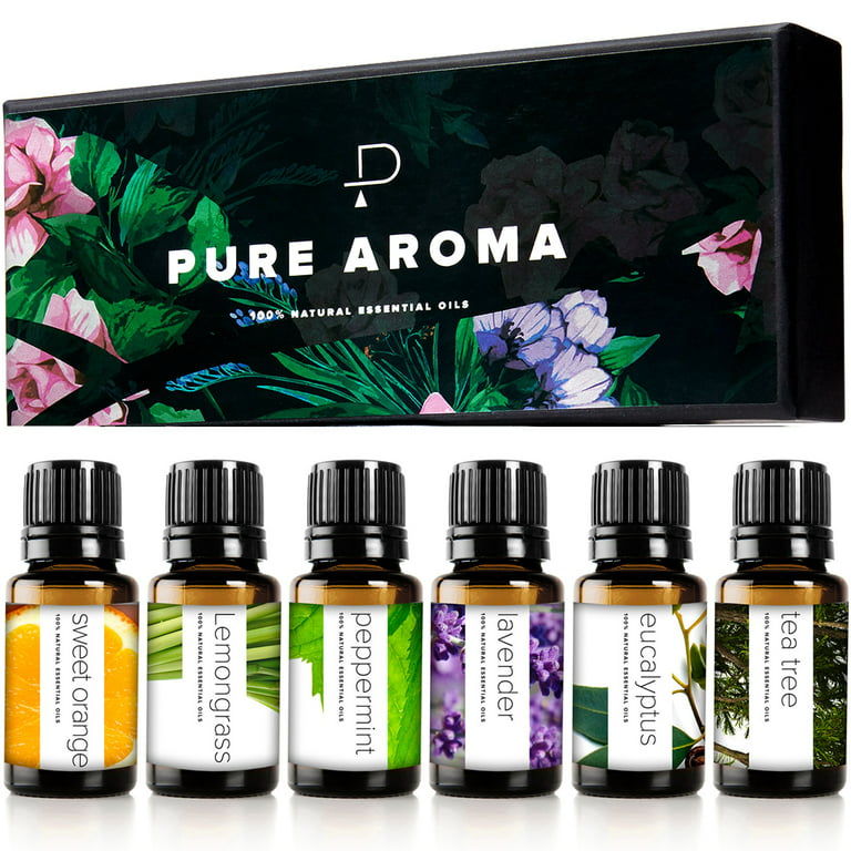 Essential Oils by Pure Aroma 100% Pure Therapeutic Grade Oils Kit- Top 6 Aromatherapy Oils Gift Set-6 Pack, 10ML(Eucalyptus, Lavender, Lemon Grass