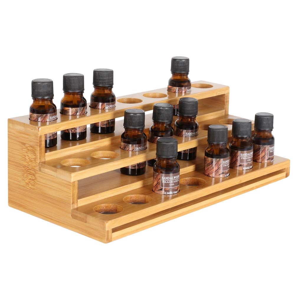 Essential Oils Storage Rack, Natural Bamboo Essential Oils Nail Polish Display Holder- 21 Slots for 5ml 10ml Bottles