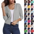 thumbnail image 1 of Essential Open Front Cropped Cardigan for Women, Soft Knit 3/4 Sleeve Bolero Shrug - Lightweight Solid Color Layering Top for Office Work Casual Spring Summer Black L, 1 of 7