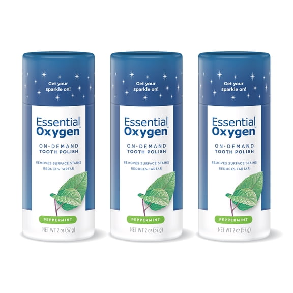 Essential Oxygen Enamel-Safe Fluoride-Free Vegan Anticavity Tooth Polish, Peppermint, 2 oz, Pack of 3