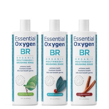 Essential Oxygen BR Organic Adult Mouthwash, Enamel-Safe, Alcohol-Free, Antimicrobial, 16 oz, 3 Pack