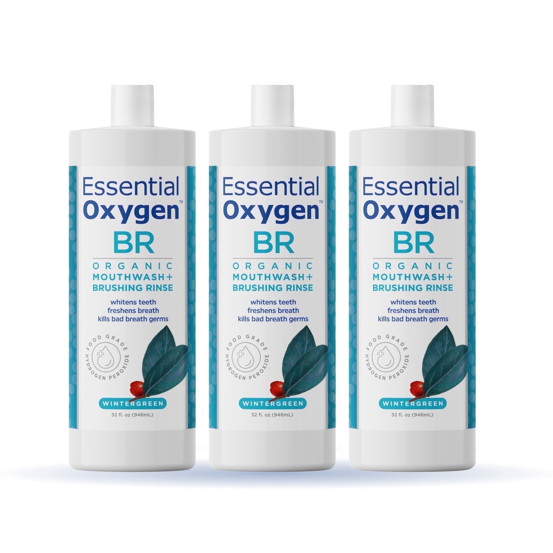 Essential Oxygen BR Organic Mouthwash, Flouride-Free,  Wintergreen, 32 oz, 3 Pack