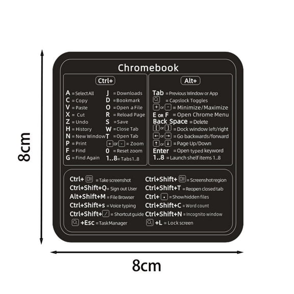 Essential PC Laptop Keyboard Shortcut Reference Sticker Waterproof Vinyl Decal for Software Navigation and Quick Command Tips Educational Computing Accessory (Black Background White Text L)