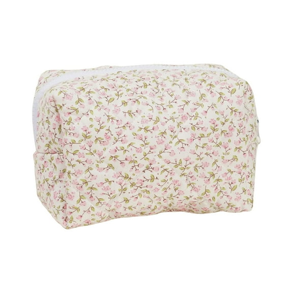 Essential Quilted Floral Cotton Cosmetic Pouches for Daily Use and Travel Needs
