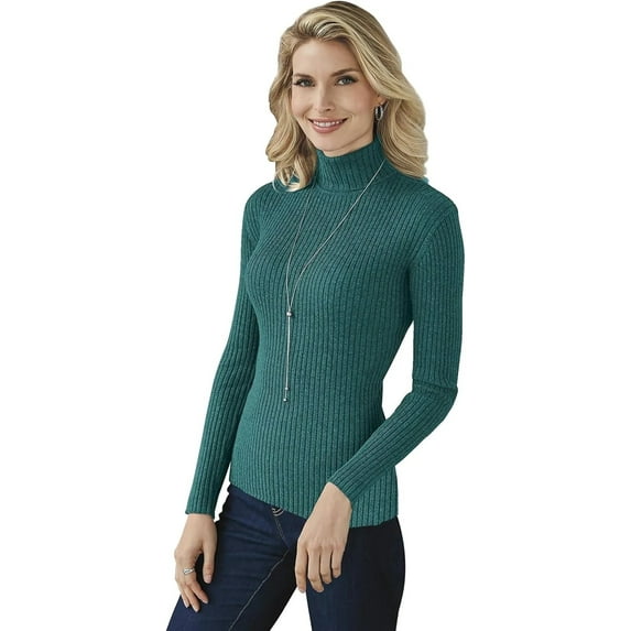 Essential Ribbed Turtleneck Emerald Petite Small