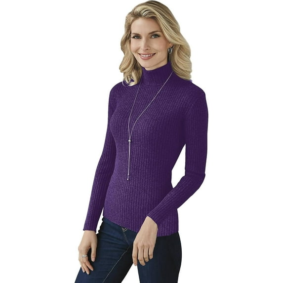 Essential Ribbed Turtleneck Purple Small