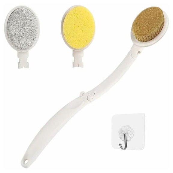 Essential Self-Care Companion, Back Bath Brush for Comprehensive Exfoliation & Lotion Application, Curved Long Handle for Unmatched Accessibility & Comfort, Replaceable