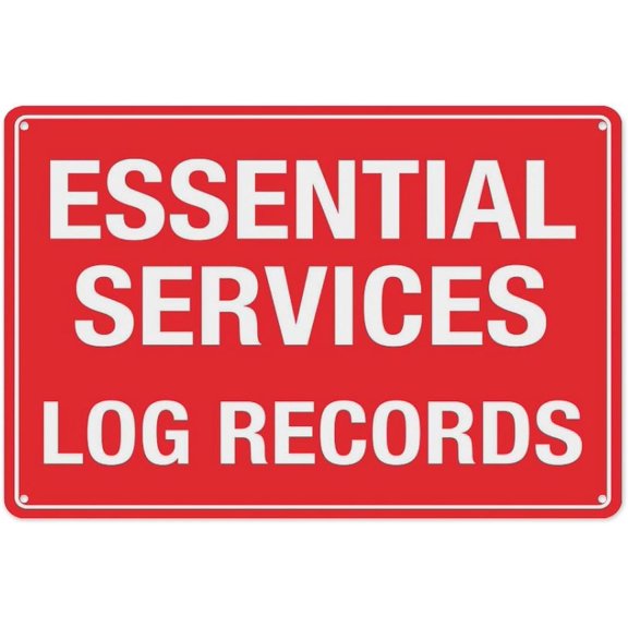Essential Services Log Records Sign 8"x12" - Aluminum Tin Warning for Home Outdoor Garden, Weatherproof Record Decor for Facility