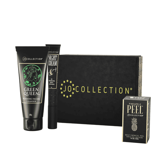 Jo Collection Skincare Set with pineapple Peel, Night Cream and Green Queen Face wash