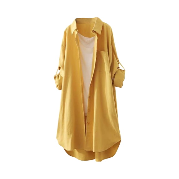 Essential Solid Color Duster Cardigan, Airy Lightweight Blouse with Relaxed Fit & Casual Elegance for Everyday Outfit Completions,Yellow S