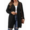 thumbnail image 1 of Essential Solid Fluted Sanding Open Front Knitted Cardigan Sweater for Women Black XXXL, 1 of 8