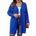 thumbnail image 1 of Essential Solid Fluted Sanding Open Front Knitted Cardigan Sweater for Women Blue 5XL, 1 of 8