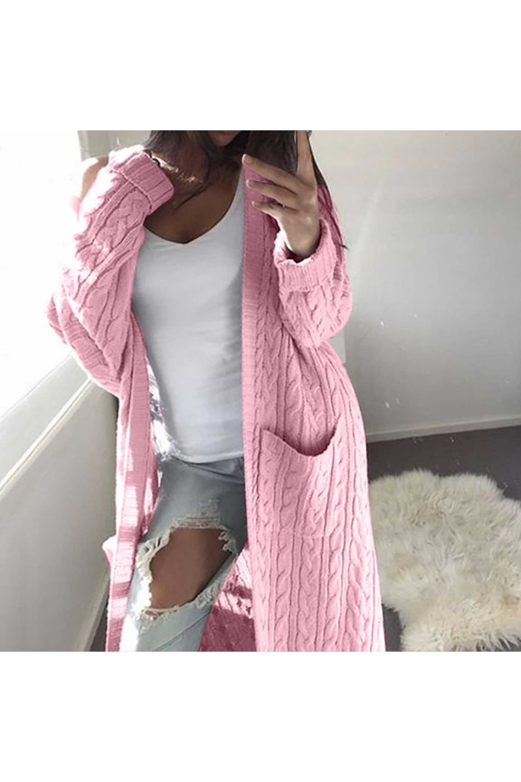 Essential Solid Open Front Maxi Long Knitted Cardigan Sweater For Women Pink S TP163