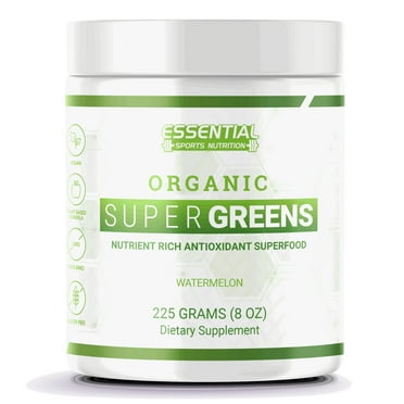 Essential Sports Nutrition Organic Super Greens Powder – Nutrient-Dense Blend for Energy, Detox & Immune Support, USDA Organic, Non-GMO, Vegan-Friendly