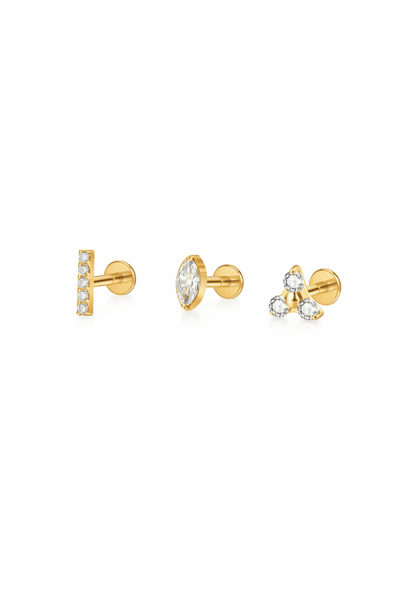 Essential Stud Pack - Gold Plated Titanium Flat Back Studs