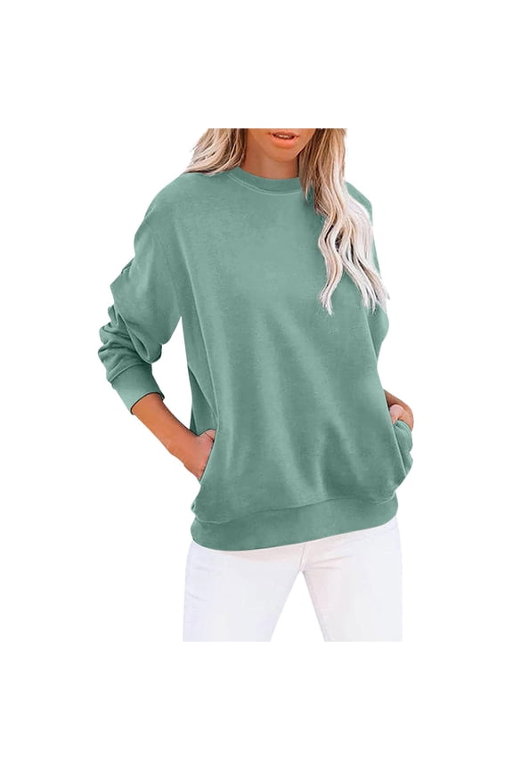 Essential Sweatshirt for Women Soft Crewneck Long Sleeve Loose Fit Casual Lounge Everyday Basic Winter Warm Top