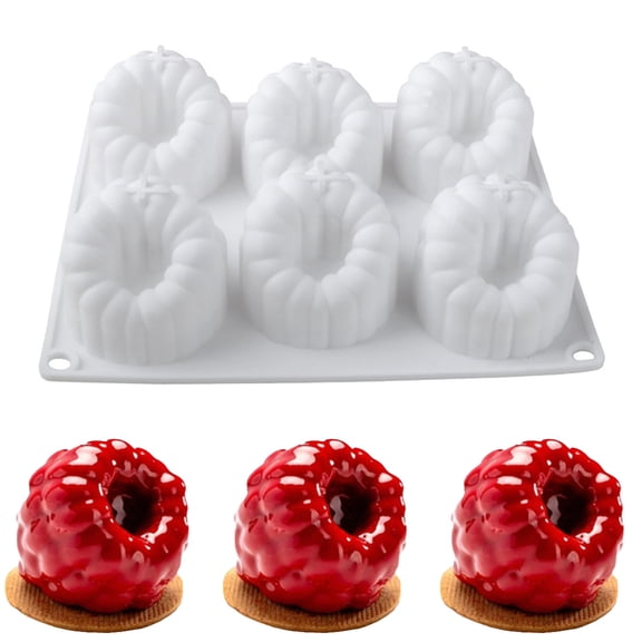 6 Cavity Raspberry Cake Mold, Silicone Mousse Dessert Maker, Strawberry Fruit Shape Template, 20x16.8cm Food Grade Material, for Baking Home Kitchen Use, Non Stick Flexible Mold