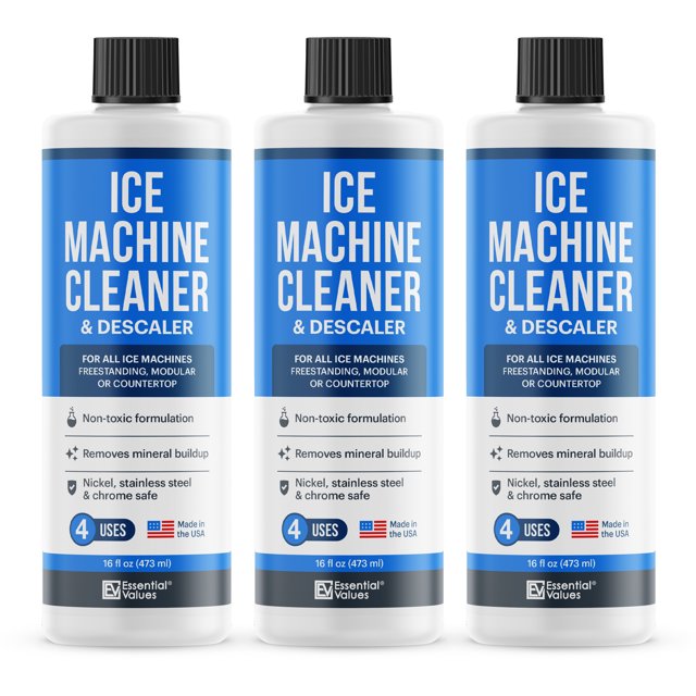 Essential Values 3Pack Ice Machine Cleaner, 16 fl oz, Nickel Safe Descaler for Countertop Ice