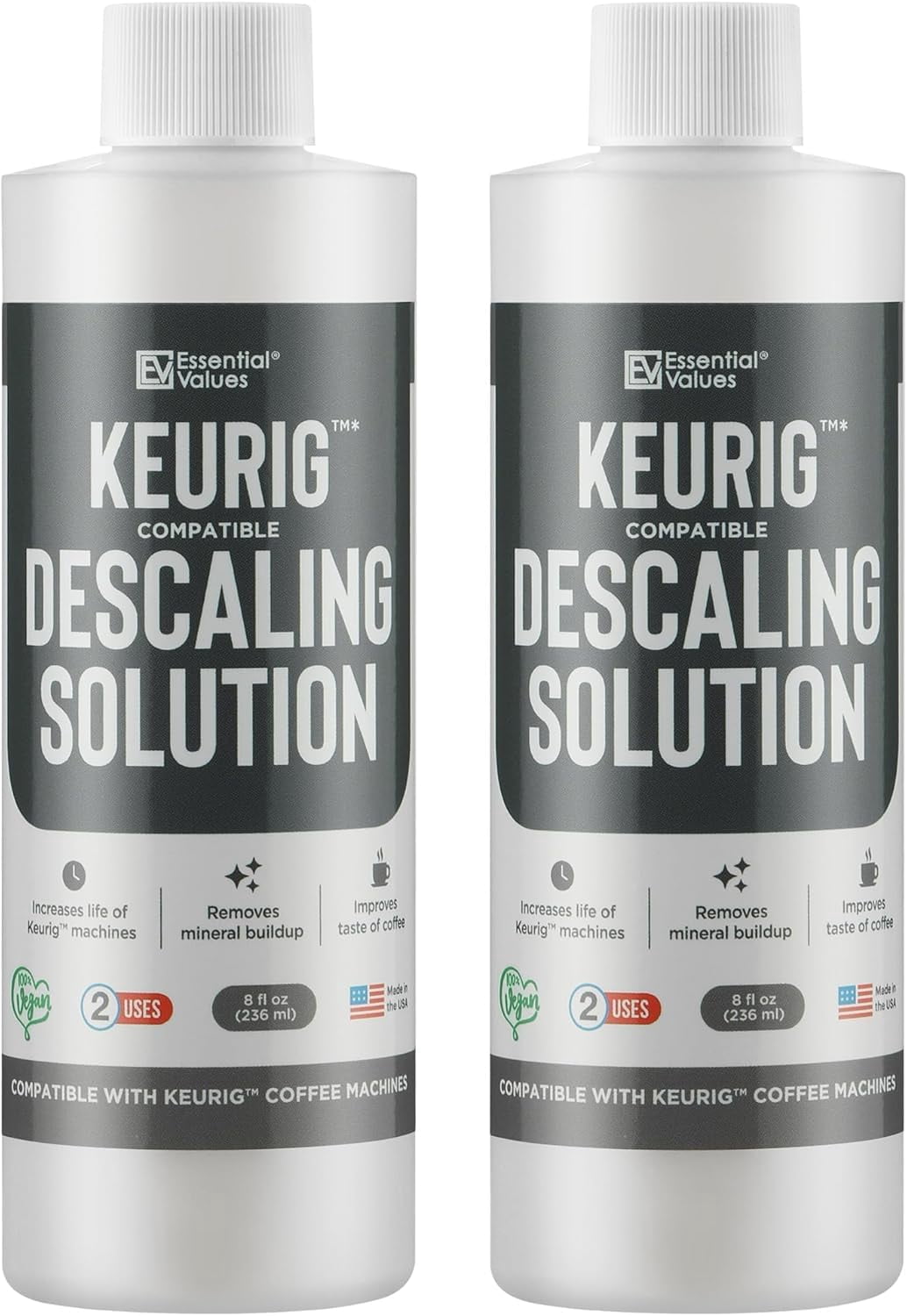 Essential Values Descaling Solution and Coffee Machine Cleaner, Compatible with Keurig, 8 fl oz, 2 Pack