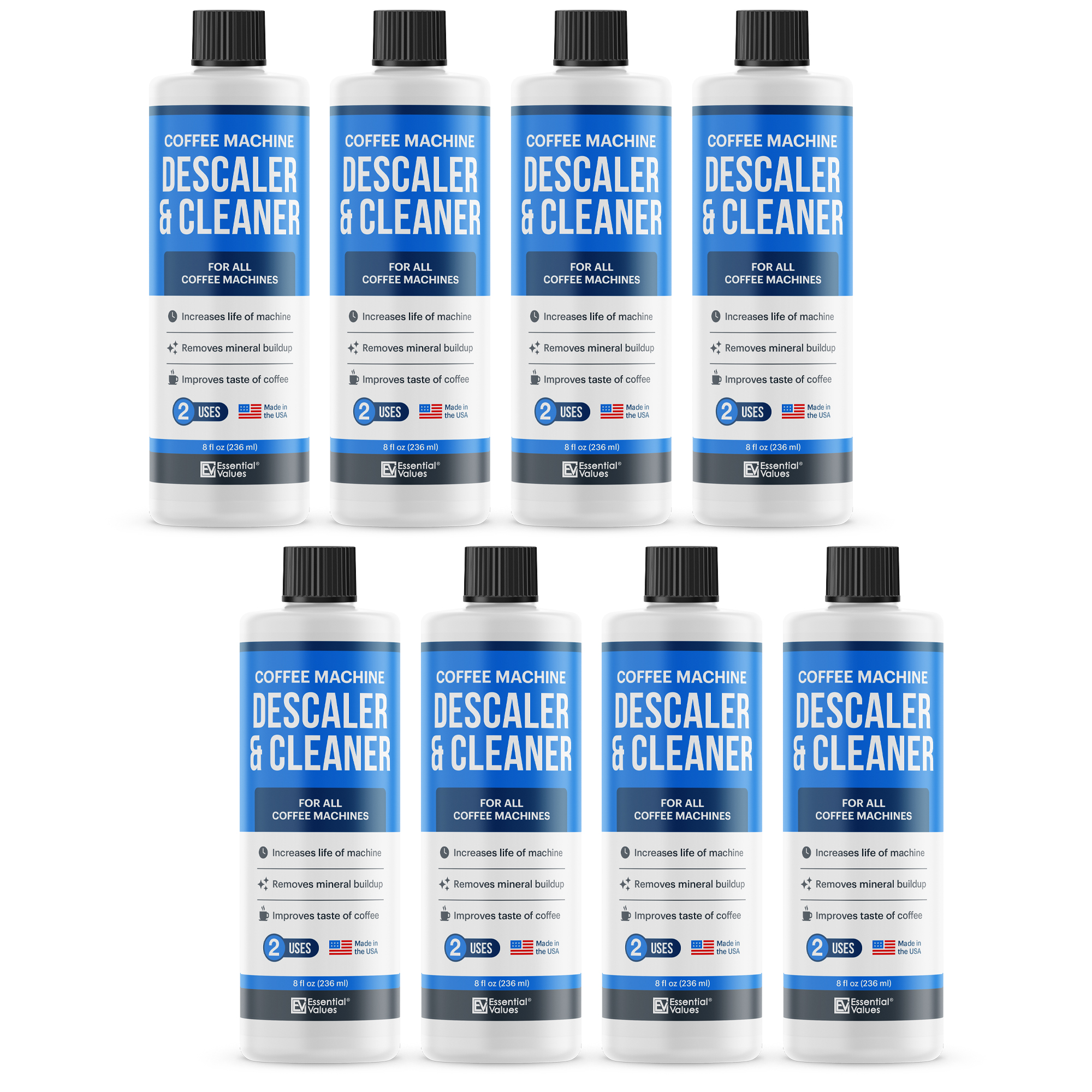Essential Values - Keurig Descaler 8 Pack, Universal Descaling Solution For  Keurig, Delonghi, Nespresso And All Single Use, Coffee Pot and Espresso  Machines 