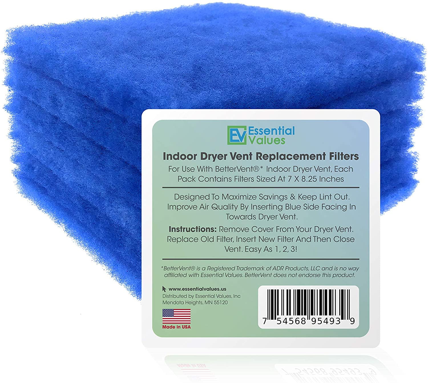 Essential Values Indoor Dryer Vent Replacement Filters, 12 Pack for