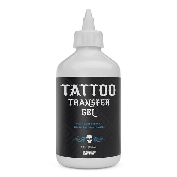 Essential Values - Tattoo Transfer Gel Solution (8 fl oz), Perfect For Sharp, Dark & Clean Stencils - Designed To Last All Day Tatting Sessions