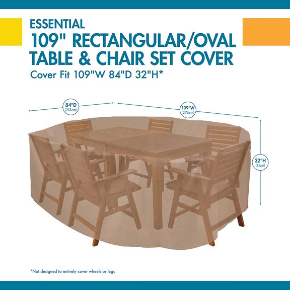 Essential Water-Resistant 109 Inch Rectangular/Oval Table & Chair Set Cover, Outdoor Table Cover