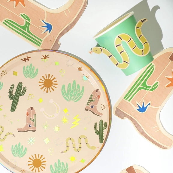 Western Birthday Party Supplies Pack (Serves 12) | Cowboy Rodeo Themed Kids Party Kit | Plates, Cups Tableware Set