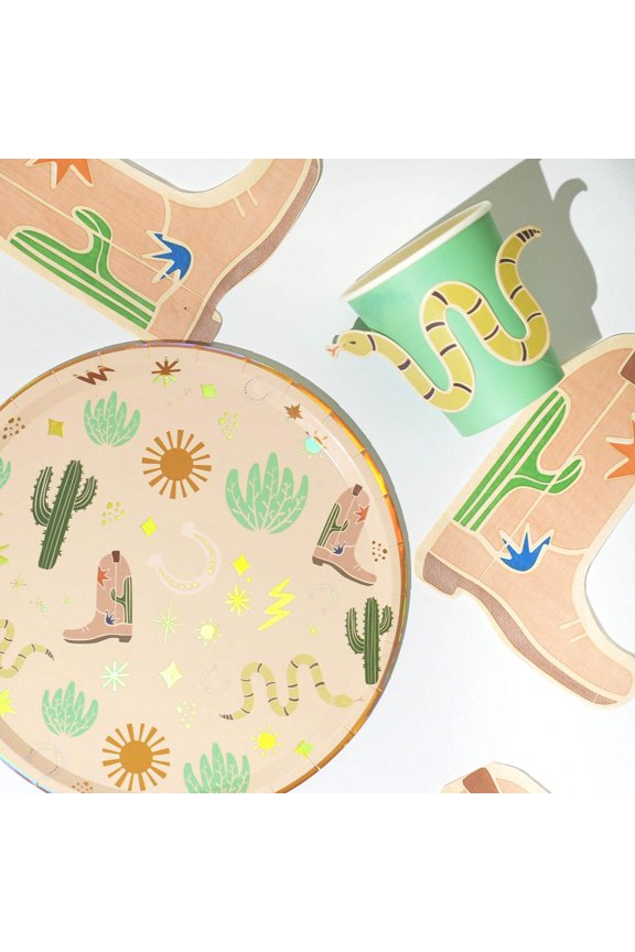 Western Birthday Party Supplies Pack (Serves 12) | Cowboy Rodeo Themed Kids Party Kit | Plates, Cups Tableware Set