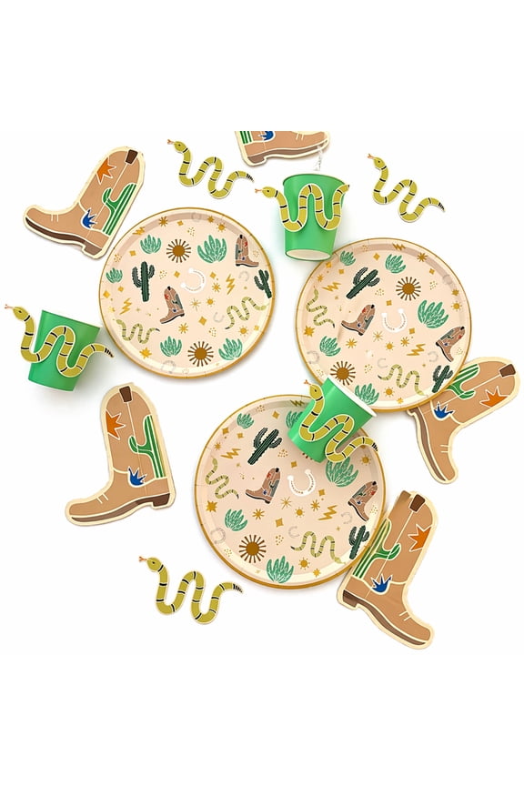Western Birthday Party Supplies Pack (Serves 12) | Cowboy Rodeo Themed Kids Party Kit | Plates, Cups Tableware Set