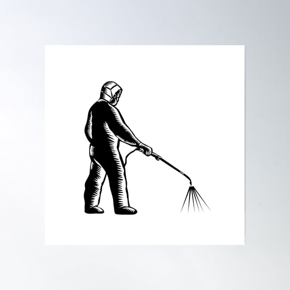 Essential Worker Wearing Ppe Spraying Disinfectant Woodcut Poster Wall Art, Modern Wall Decor, 8x12 UNFRAMED