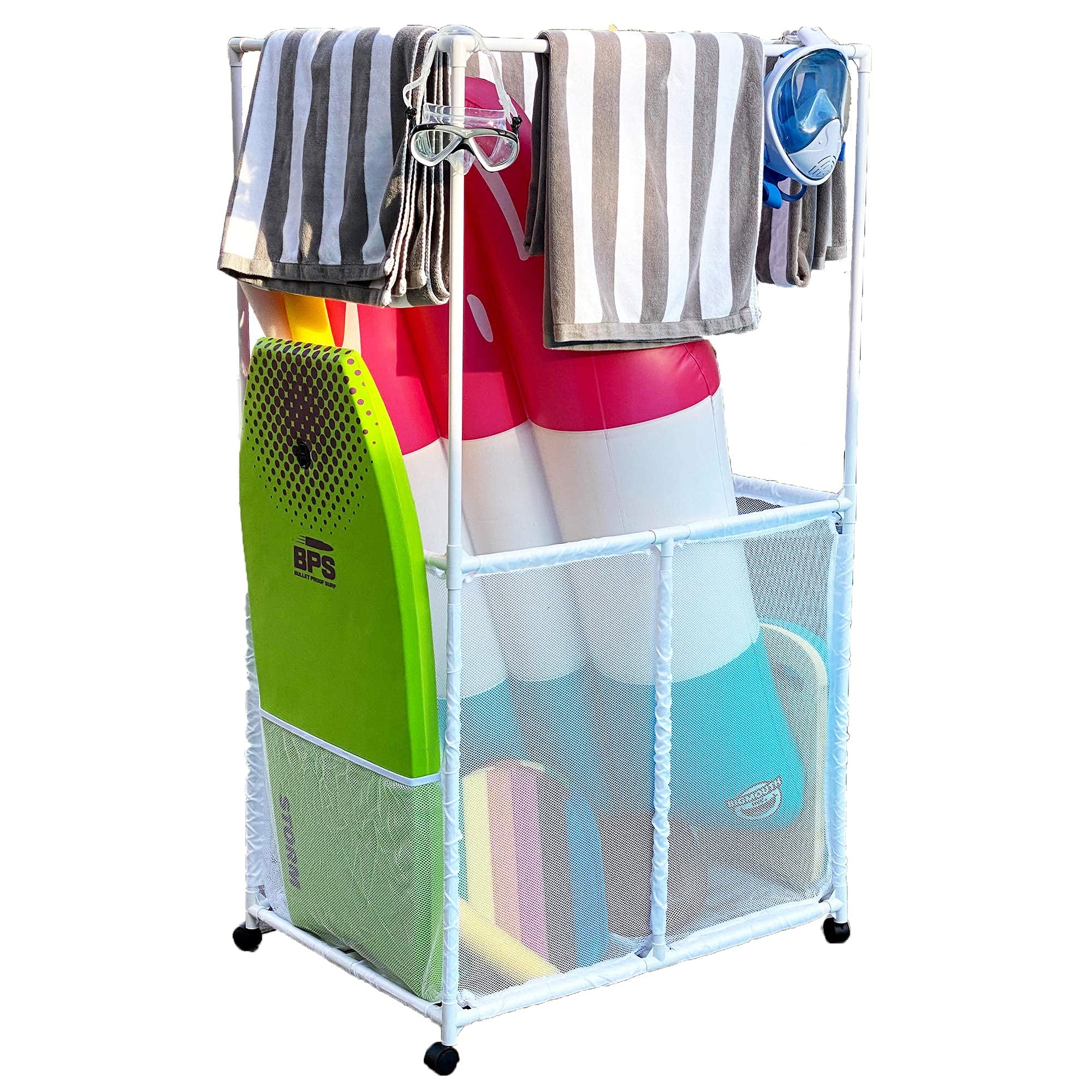 Essentially Yours Rolling Pool Storage Organizer, Towel Bars, Extra ...
