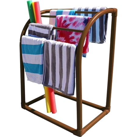 Essentially Yours 5 Bar Curved Towel Rack - Free Standing Poolside Storage Organizer - Also Stores Floats, Paddles and Noodles - Brown