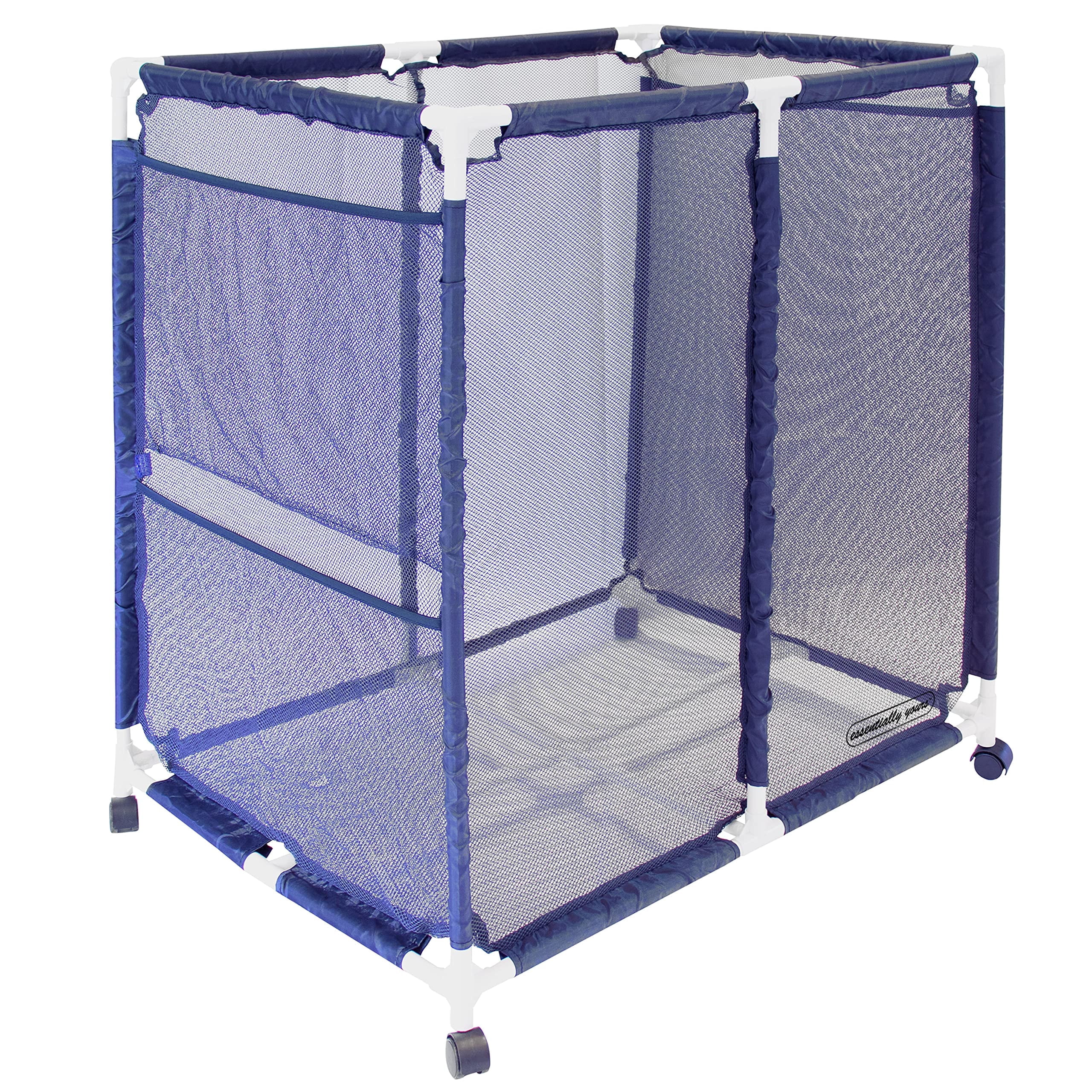 Essentially Yours Rolling Pool Toy Storage Bin, Pool Floats, Balls and Equipment Organizer, Large, Blue, 35" W x 25.4" L x 37.5" H