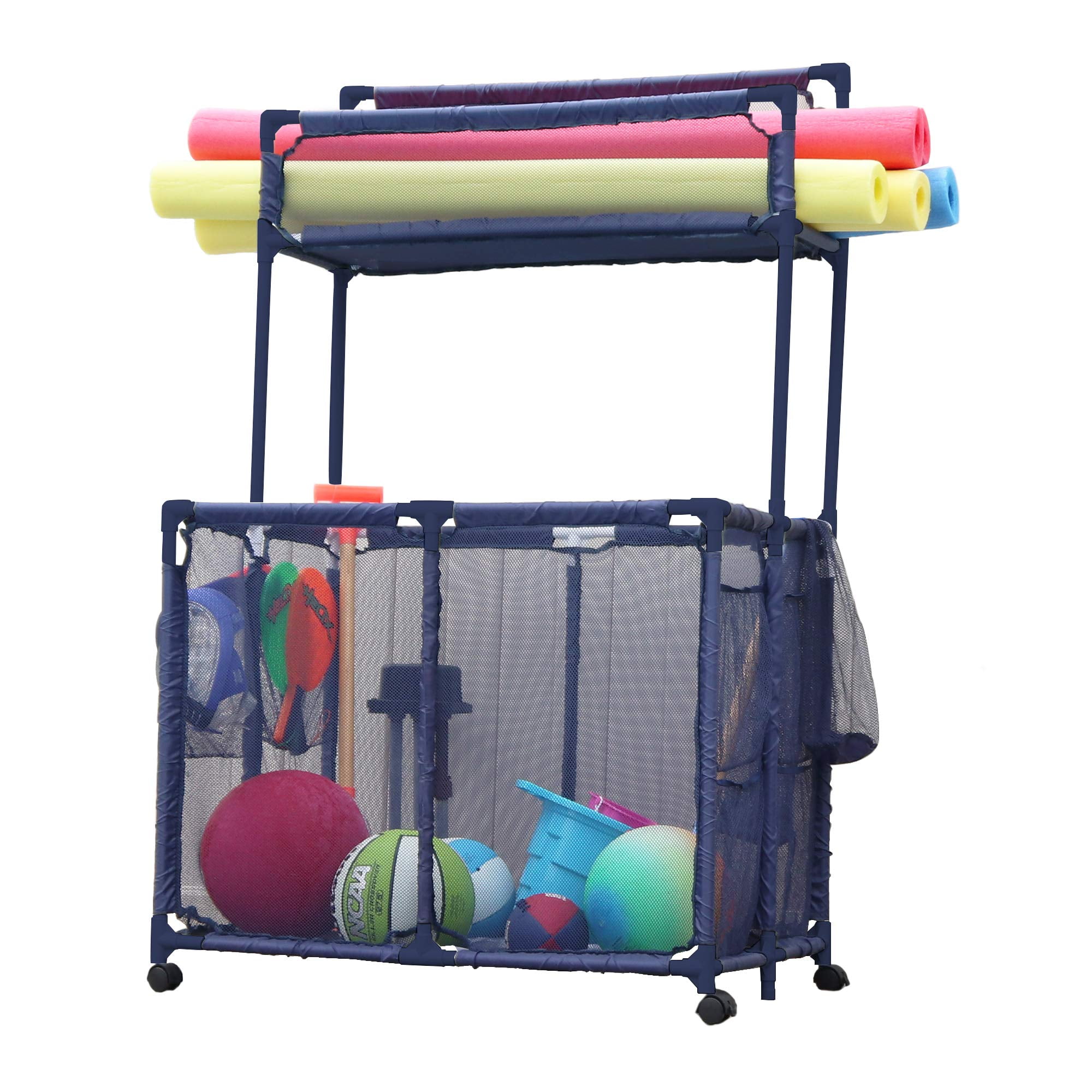 Noodle Racking Essentially Yours Large Pool Storage Organizer, Mesh Rolling Bin with ...