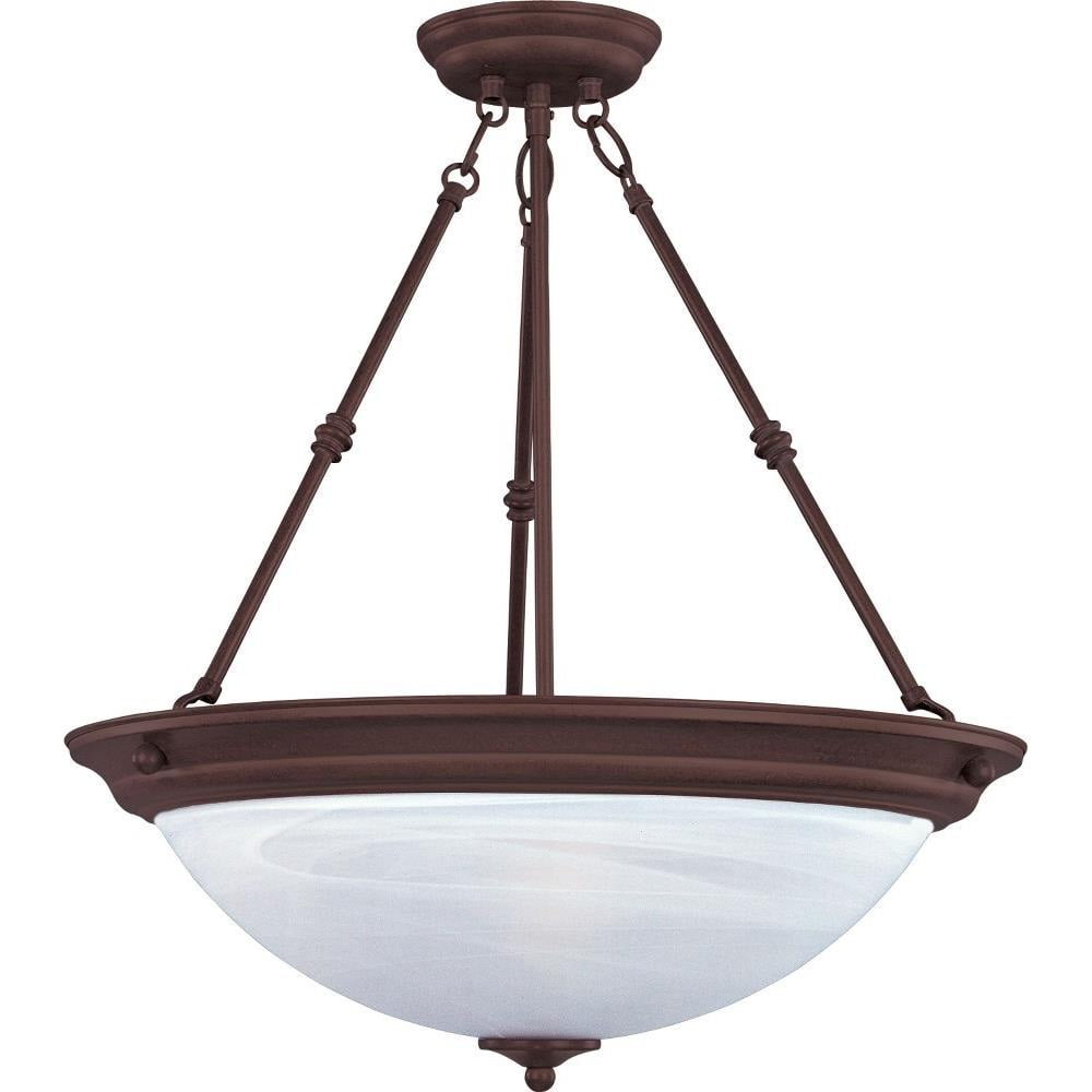 15" Marble and Oil Rubbed Bronze Glass Bowl Pendant Light
