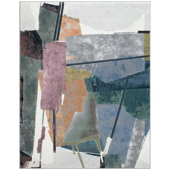 Essentials Abstract Orange Sage Blue Gray Ivory and Mauve Olefin Area Rug