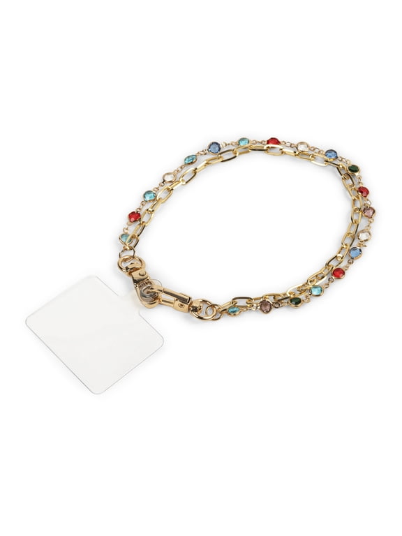 Multicolor Gold Double Chain Wristlet Keychain with Phone Holder