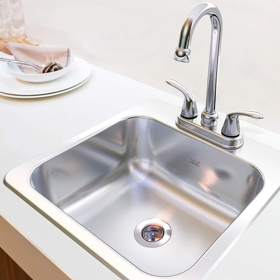 Essentials All-in-One Kit 15-inch x 15-inch x 6-inch Deep Drop-In Bar or Utility Sink in Satin Stainless Steel, FBFS602NKIT, One Size