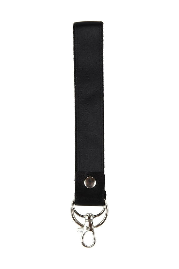 Unisex Adult Black Wristlet Ribbon Lanyard, Hook and Keyring, 8" Long