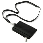 Essentials Unisex Adult Black Faux Leather Lanyard with Zipper Wallet, 19 Length, One Size Fits Most