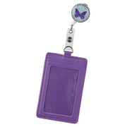 Essentials Brand Womens Retractable Badge Reel with Purple Butterfly and Purple Faux Leather Pocket, 8" Long