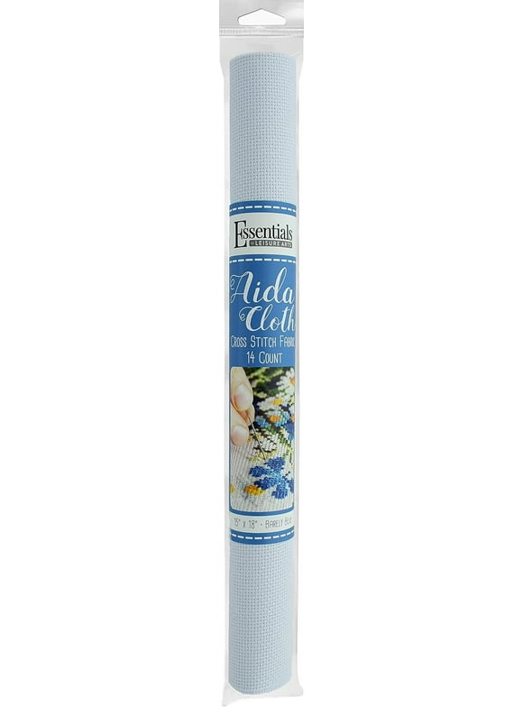 Essentials By Leisure Arts  Aida Cloth, 14 count, 15" x 18", Barely Blue cross stitch fabric for embroidery, cross stitch, machine embroidery and needlepoint