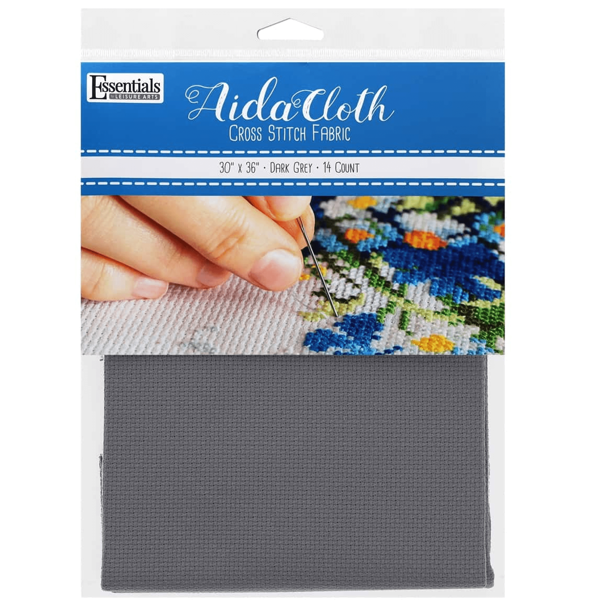 Essentials By Leisure Arts Aida Cloth, 14 count, 30 x 36, Dark Grey cross  stitch fabric for embroidery, cross stitch, machine embroidery and  needlepoint 