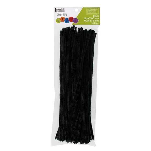 Essentials By Leisure Arts Arts Chenille Stem 12" 6mm Black 100pc