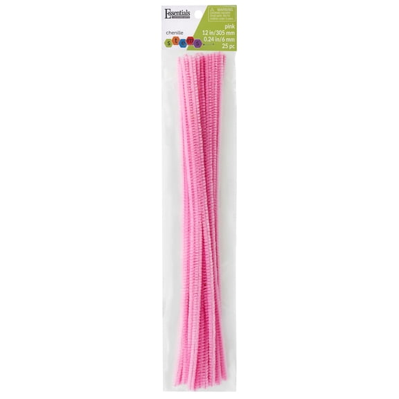 Essentials By Leisure Arts Arts Chenille Stem 12" 6mm Pink 25pc