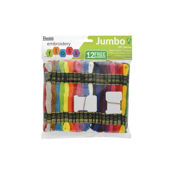 Essentials By Leisure Arts and Iris Embroidery Floss Jumbo 105 Pack - 6 Strand Colorfast Cotton Thread with Bobbins for Cross Stitch, Embroidery, DIY Crafts
