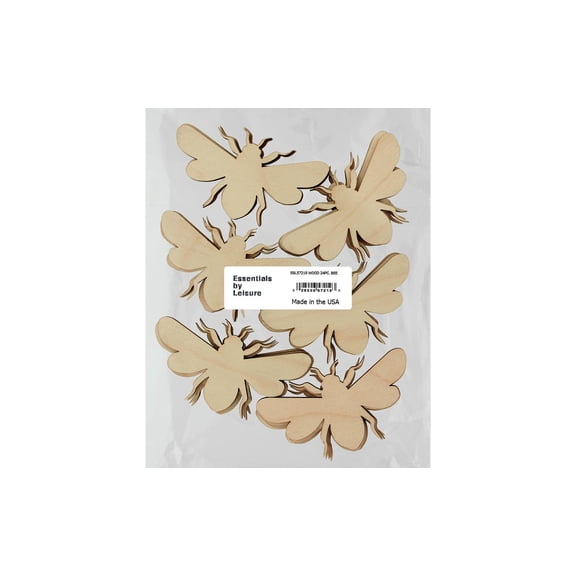 Essentials by Leisure Arts Flat Wood Shapes, Birch Wood Cutouts for Painting and Crafts, 24 Pack, Bee