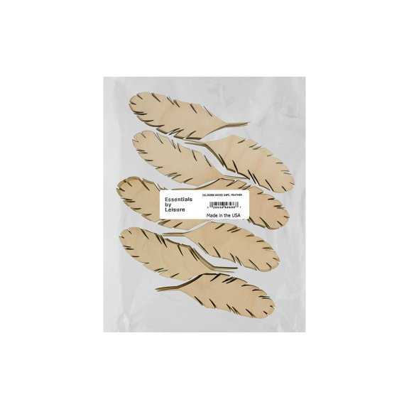 Essentials by Leisure Arts Flat Wood Shapes, Birch Wood Cutouts for Painting and Crafts, 24 Pack, Feather